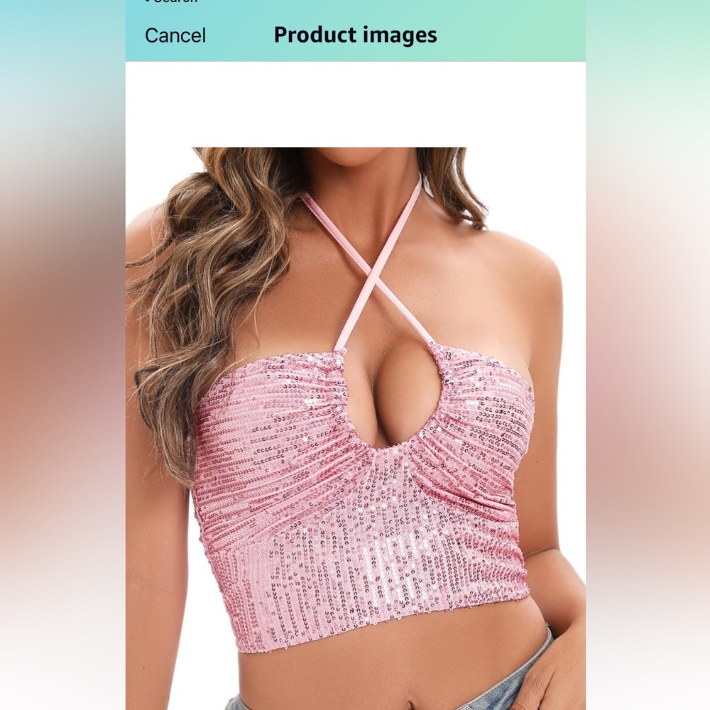 Light pink sequin crop top